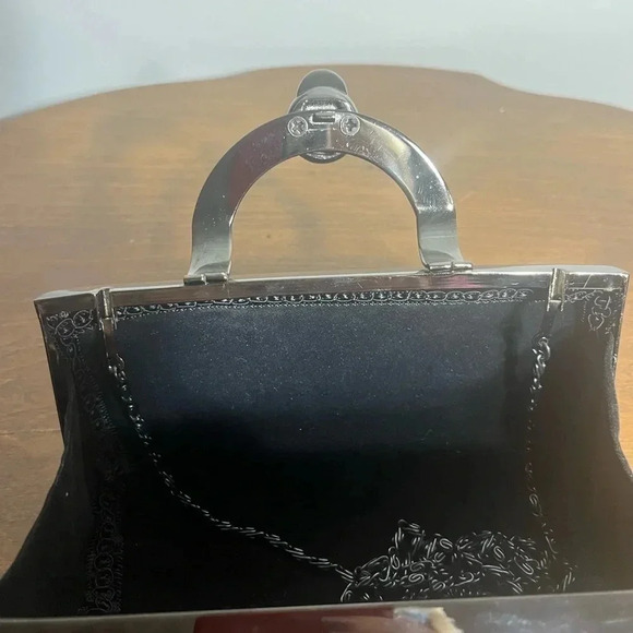 🌜 Sasha Black Satin and Rhinestone Evening Bag - Picture 8 of 13